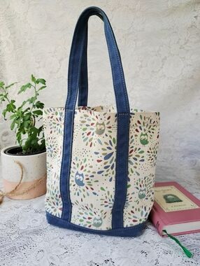 Vintage Y2k Barnes & Noble Small Child Size Tote Bag Canvas Owl Print Book Bag